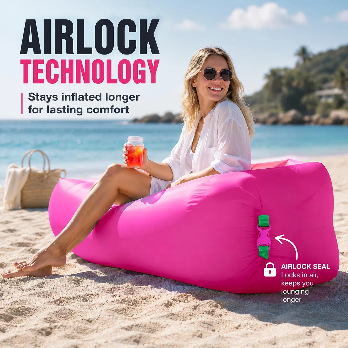 Sofá Inflable, Tumbona Inflable, Silla de Playa Inflable, Sofá Inflable para Acampar Portátil, Tumbona para Exteriores Plegable, para Playa, Viajes, Acampadas y Picnics (B)