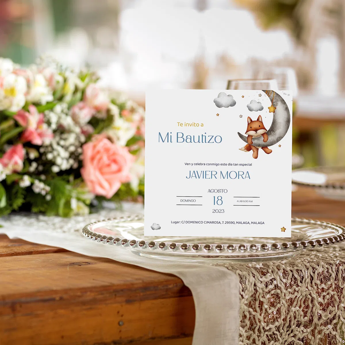 Invitaciones Personalizadas y Recordatorios Bautizo Niño y Niña de 15x15cm | Personaliza Nombre, Fecha y Texto | Tarjeta para Invitados - Elige entre 4 Modelos (Modelo 3)
