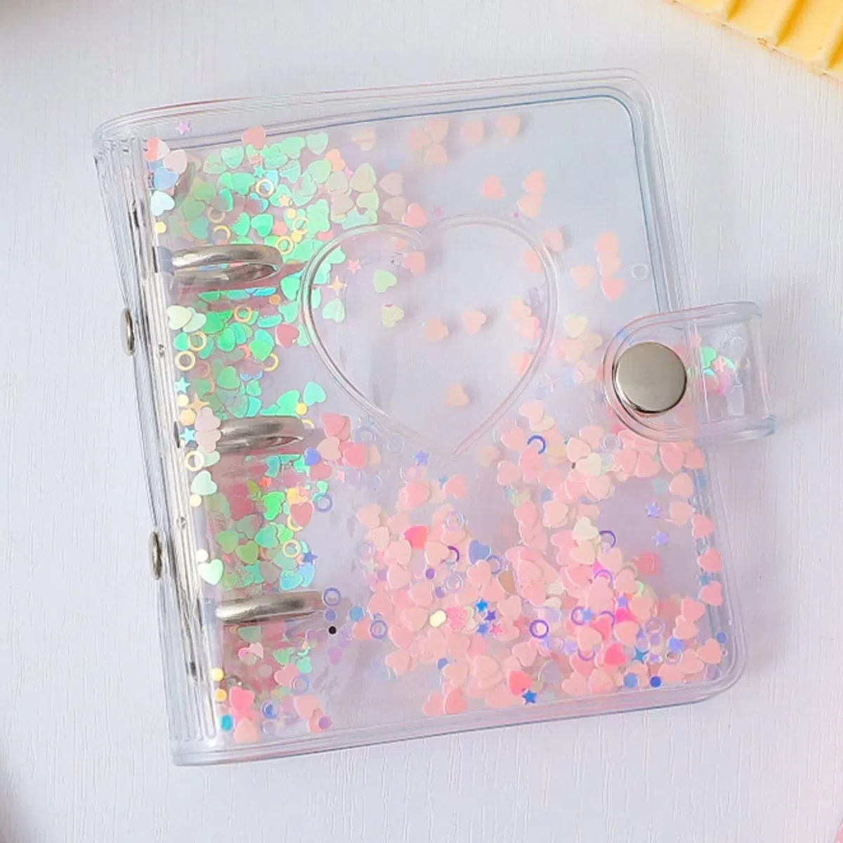 3 Pulgadas KPOP Photocard Holder Book Photocard Carpeta de Trabajo, Mini álbum de Fotos, Cartas de Fotos pequeñas en Forma de corazón Brillante Transparente Carpeta de Fotos Book KPOP, Rosa