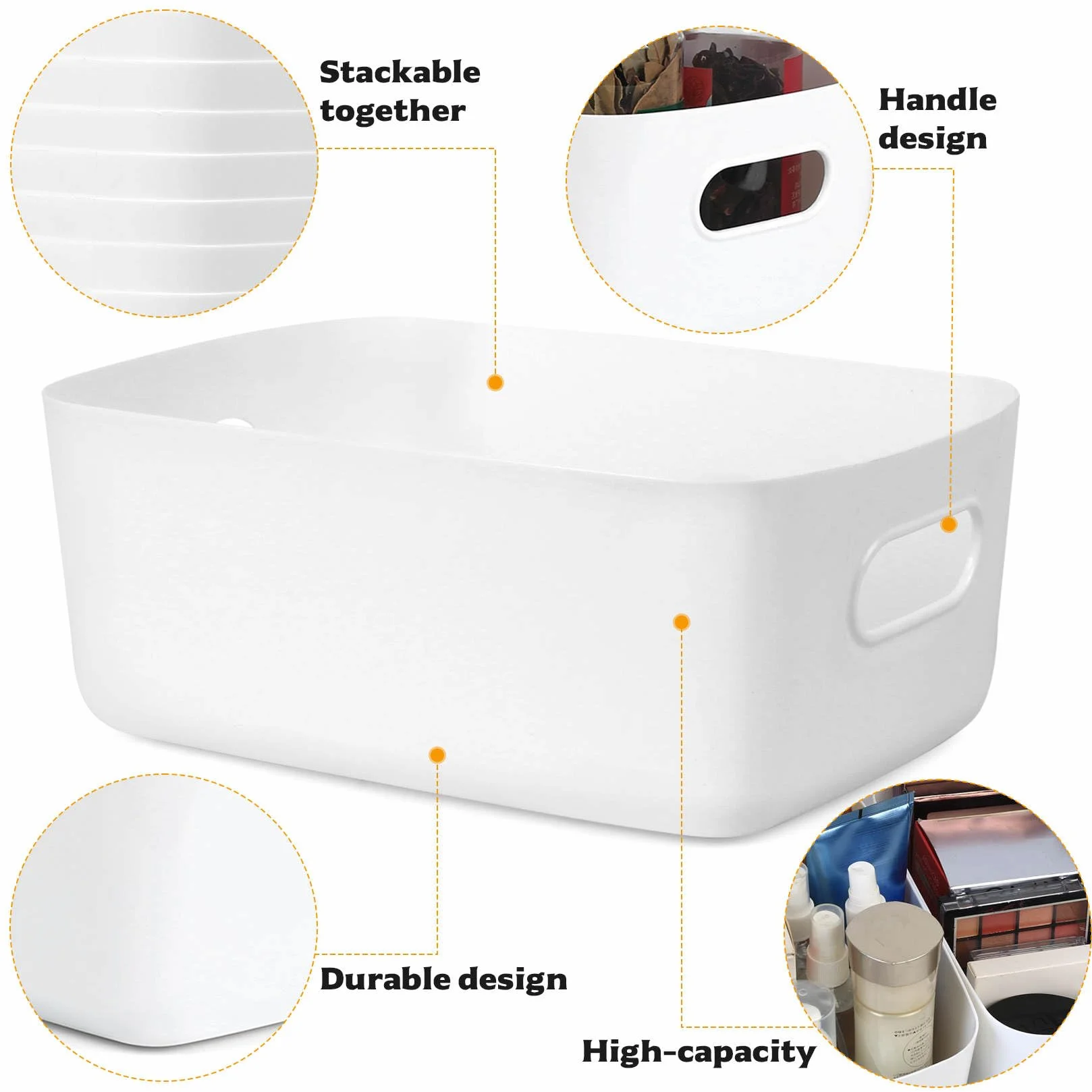 12 cajas organizadoras de plástico con asas, cajas organizadoras para cocina, baño, oficina, estantería, caja de plástico, armario de cocina, almacenamiento de cosméticos (24 x 16 x 9,5 cm)