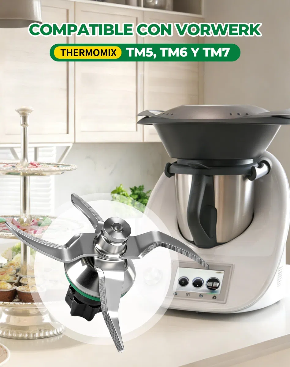 Cuchillas para Thermomix TM5, TM6 y TM7 – Cuchillo de Acero Inoxidable SUS420 con Junta de Sellado, Repuesto Compatible con Vorwerk Thermomix, Base de Nylon
