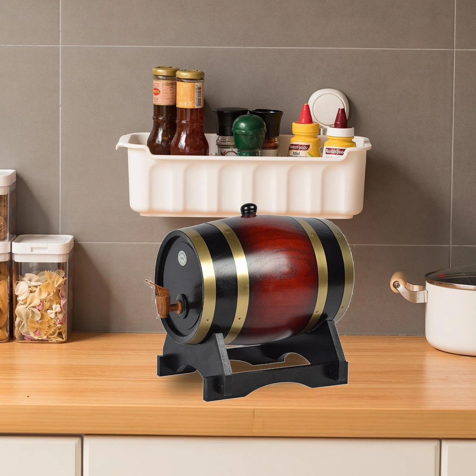 Barril de Envejecimiento de Roble - Barril Personalizado de 1,5 L y 3 L, Dispensador de Barril de Whisky con Sellado | Barril de envejecimiento de roble con soporte y espiga, barril de madera para beb