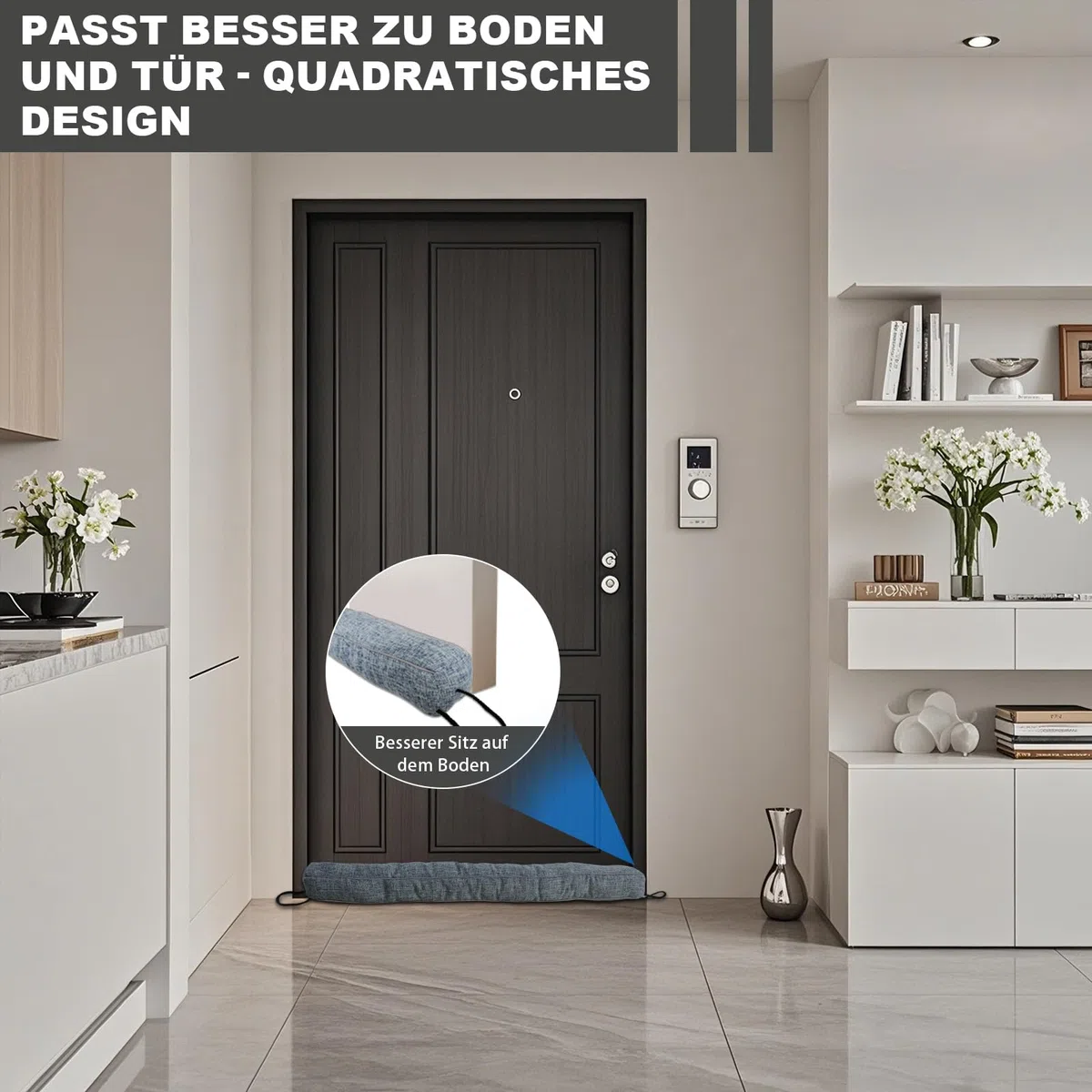 Burlete para puertas, con relleno granulado, tope para puerta resistente al viento, de poliéster y algodón PP, burlete para puerta de casa contra el frío y el polvo (azul grisáceo, 92 cm)