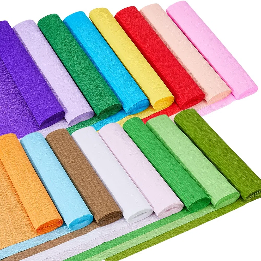 SUPERFINDINGS 16 rollos de papel crepé, 0,25 m x 25 m, rollo de hojas largas de papel crepé arco iris para manualidades, fabricación de flores, envoltorio de regalo, cumpleaños, boda, vacaciones, baby