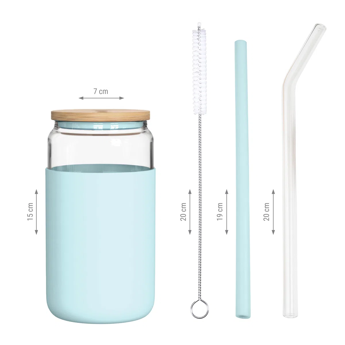 Aquafloow Vaso con pajita y tapa 500 ml | Vasos reutilizables Funda de silicona | Set de vasos - 2 pajitas 1 varilla de limpieza | Para batidos, café, cócteles - 4 piezas - Azul
