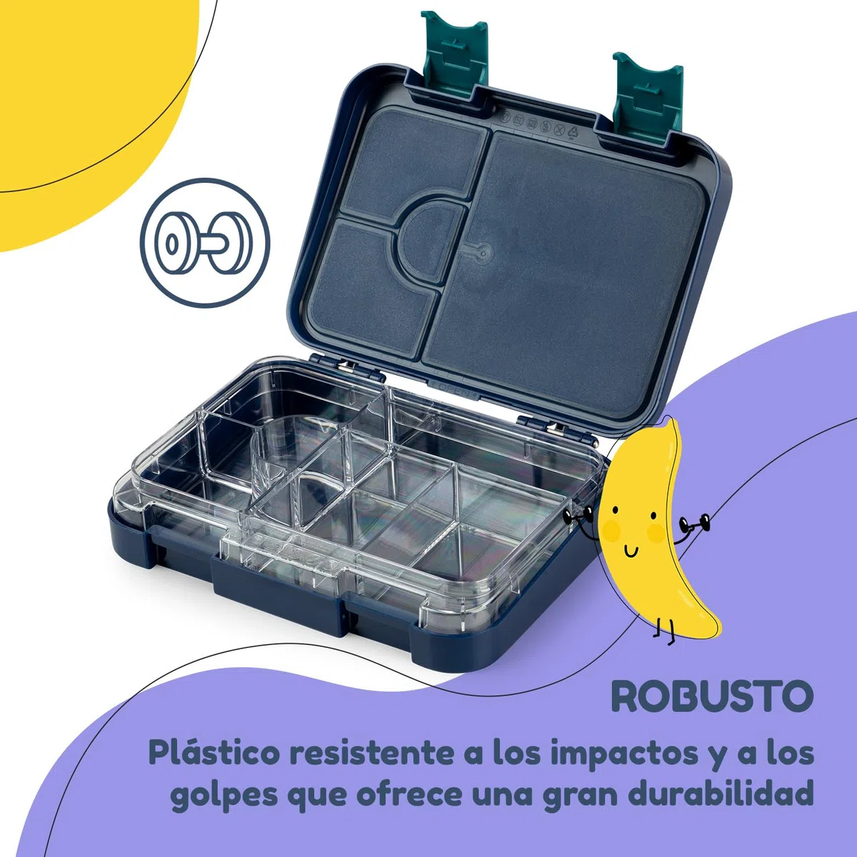 Schmatzfatz Fiambrera Infantil con Compartimentos, Tupper Niños Colegio, Taper Infantil de Colores, Loncheras para Niños con Secciones sin BPA y a Prueba de Fugas, Apta para Lavavajillas