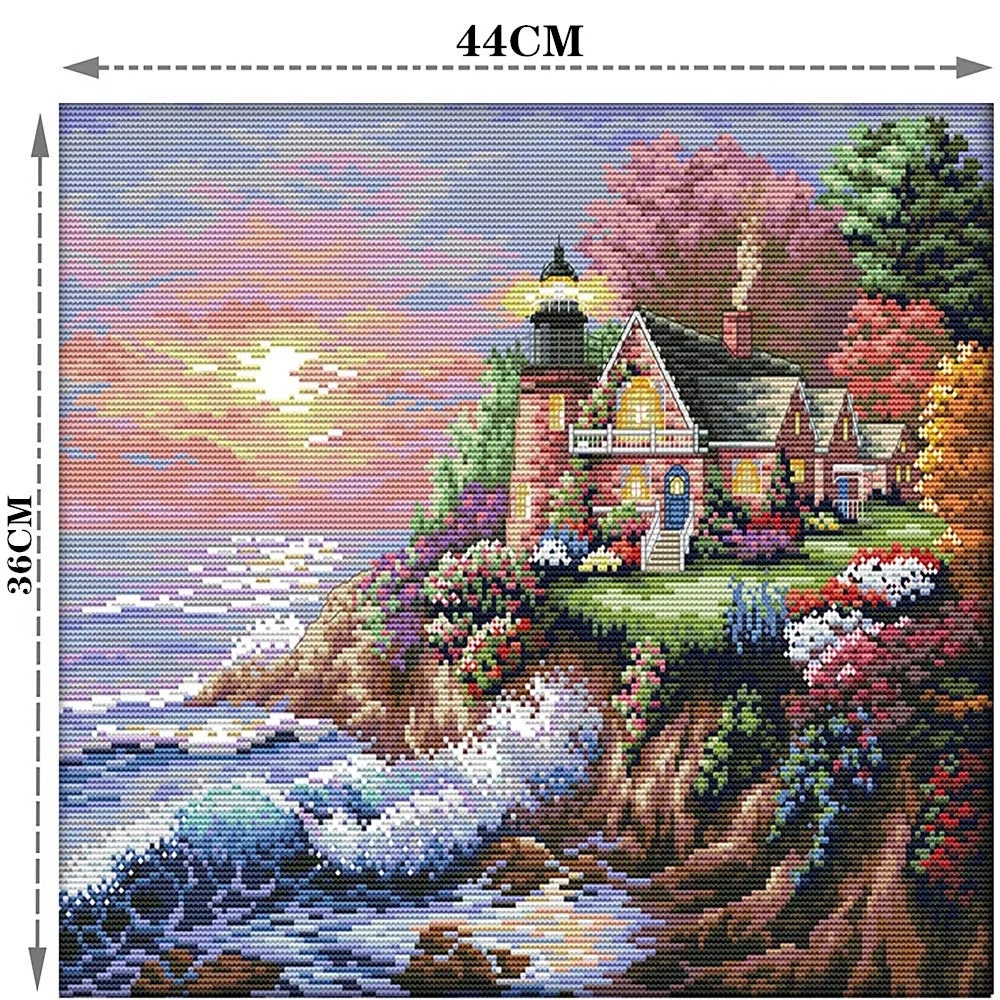 Punto de Cruz,DIY Kit de Punto de Cruz 44 * 36CM Conjunto de Kit de Punto de Cruz de Bordado Que Incluye Hilos de Color Dibujo de Aguja de Paño de Algodón