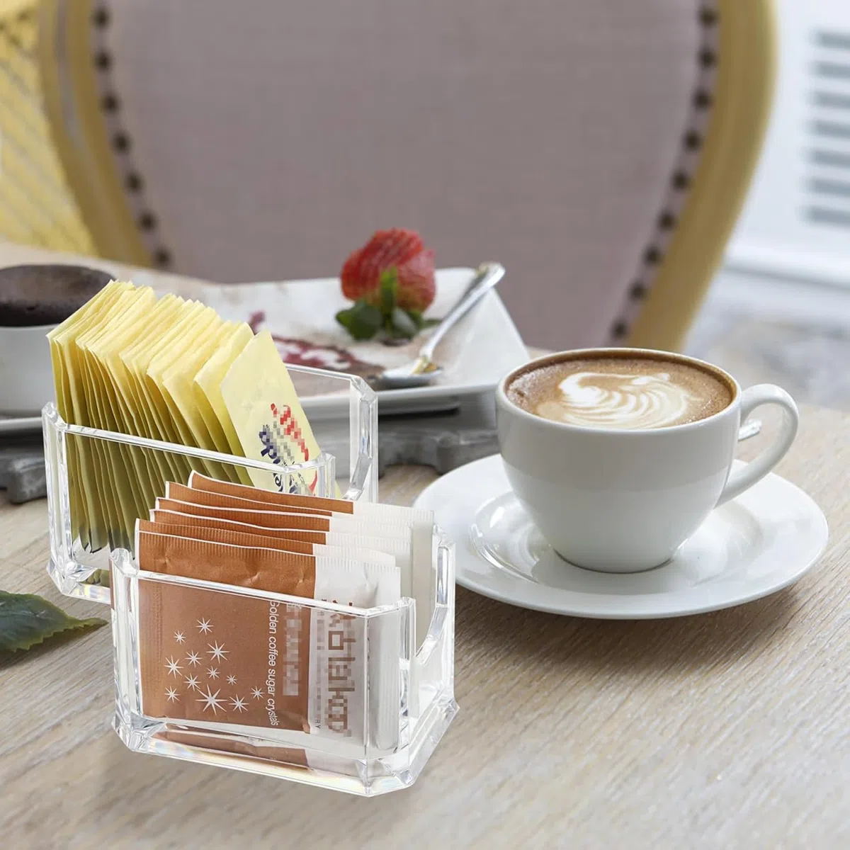 Paquete de 4 soportes para paquetes de azúcar, organizador de bolsas de té, dispensador de condimentos para restaurantes, oficinas, hoteles, cafeterías, reuniones familiares, banquetes de fiesta