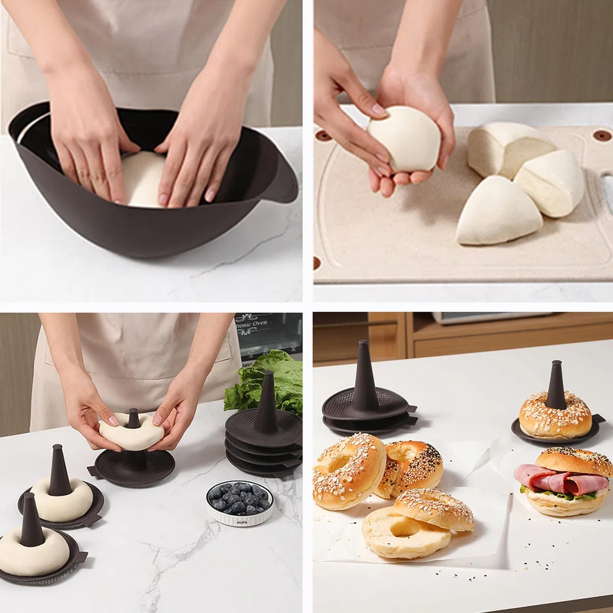 6 Unidades Bagels Silicona Marrón, Moldes para Donuts de Silicona, para Rosquillas, Bagels y Magdalenas (Marrón)