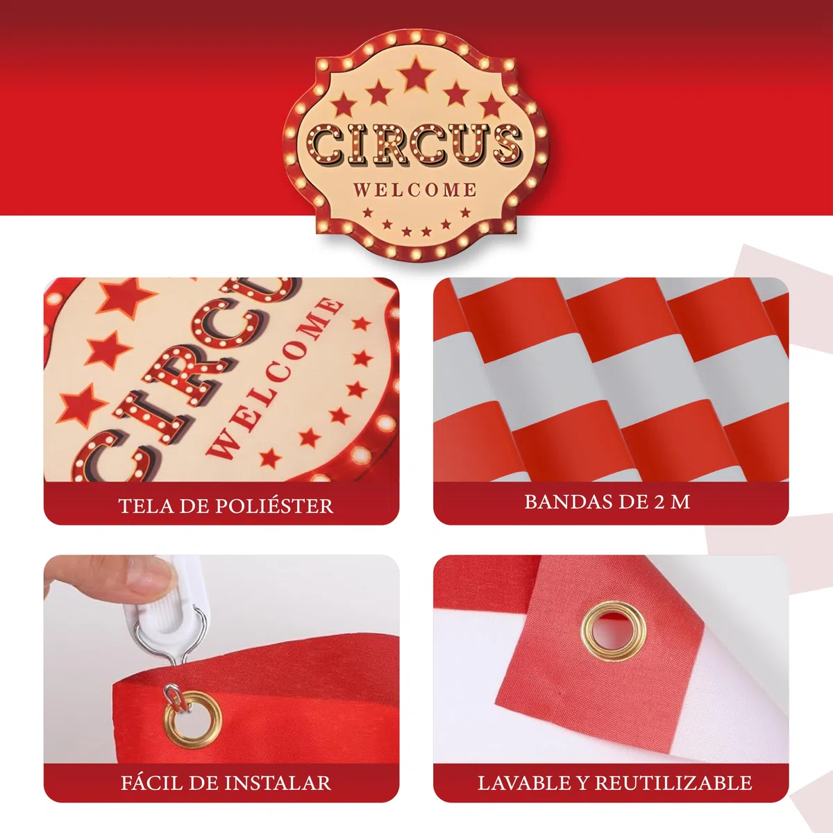 Home Decoration Decoracion cumpleaños Circo Fiesta para Pared Interior. Adorno Pared para photocall 2m Largo