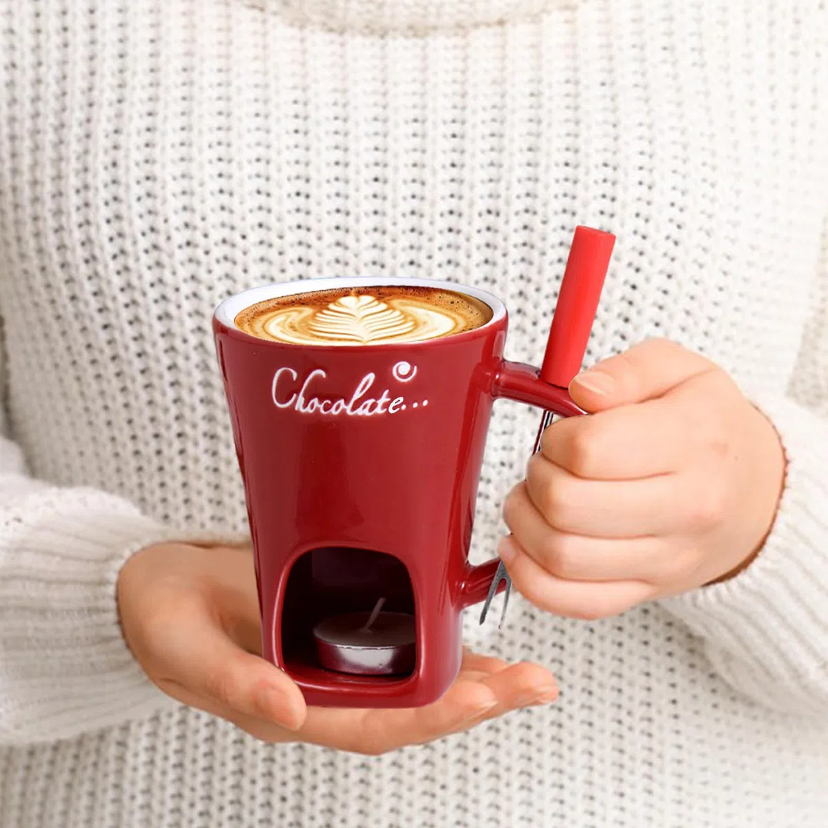 Genérico Taza De Fondue De Chocolate | Copa De Fusión De Chocolate De 200 Ml | Chocolates De Cerámica Fondue Set con Horquilla Y Vela | Copas De Fusión A Fuego Lento para Chocolates Queso Y Postres