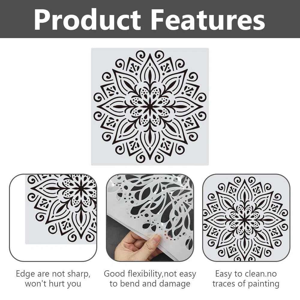 9 Piezas Plantillas de mandala, Plantilla de pintura de plástico blanco, para Muebles, Plantilla de Dibujo DIY Paredes Piedras Madera Tela Azulejos Manualidades Pintar Decoración (30 * 30 cm)