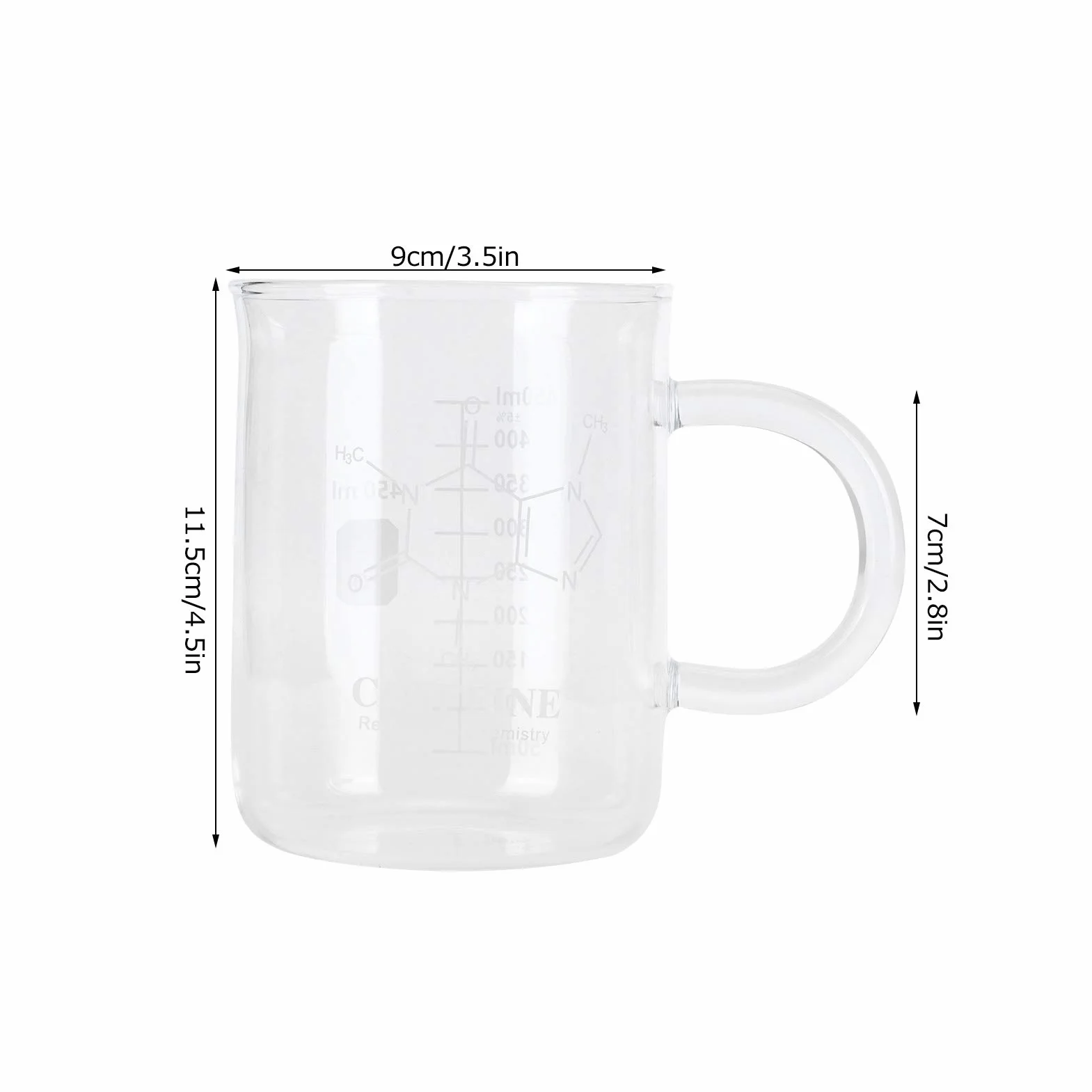 Taza De Vaso De Precipitados De 450 Ml, Taza De Vidrio De Borosilicato Transparente, Taza De Vaso De Precipitados De Cafeína De Ciencia De Boca Ancha Con Asa Y Escala De Medición, Taza De Qu