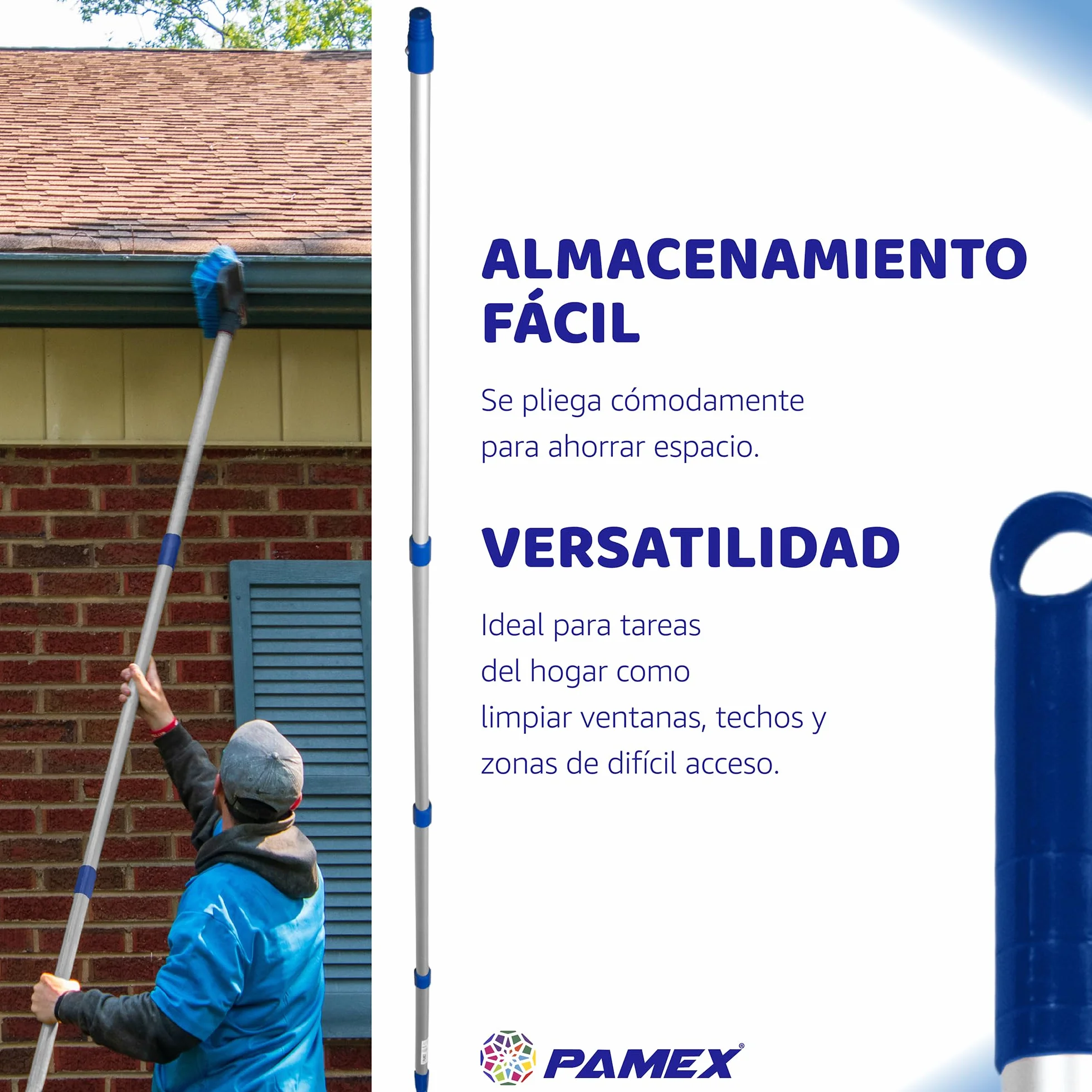 PAMEX Mango Extensible 4 metros. Mango Extensible Telescópico Profesional Aluminio. Alargador Extensible con Rosca. Resistente a la corrosión y el desgaste