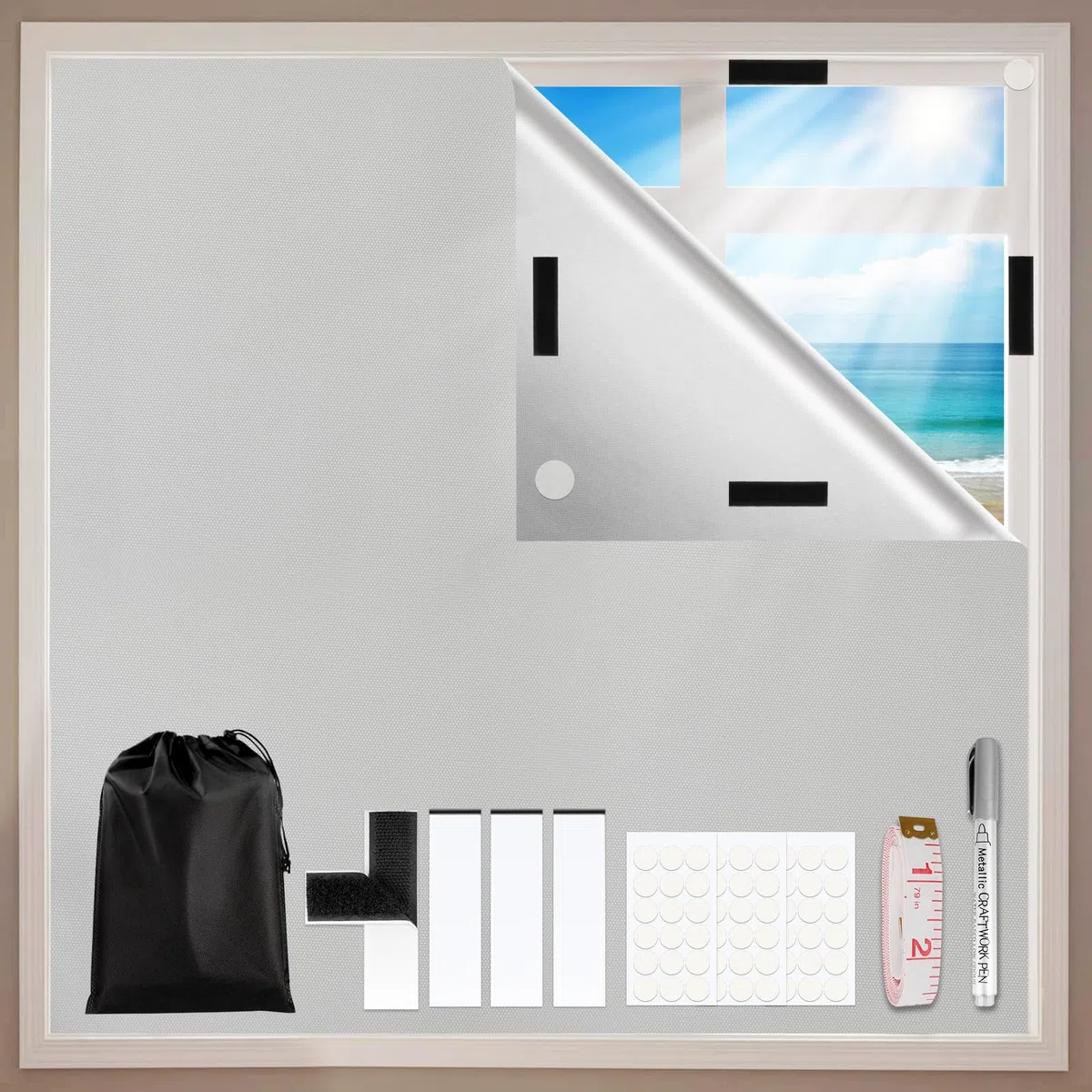 Estor Opaco sin Taladrar, 200x148cm Tela Opaca para Ventanas, Blackout Curtains Persianas Opacas Portátil con Adhesivo, Tela Foscurit Cortina Oscurecimiento Aislante Termica
