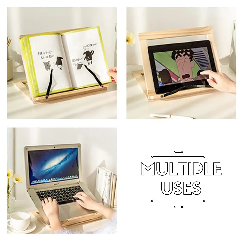 𝗔𝘁𝗿𝗶𝗹 𝗱𝗲 𝗺𝗮𝗱𝗲𝗿𝗮 𝗽𝗮𝗿𝗮 𝗹𝗶𝗯𝗿𝗼𝘀. Soporte de lectura de madera. Atril multifunción, portátil, ajustable y plegable, para libros de cocina, documentos, portátil, tableta.