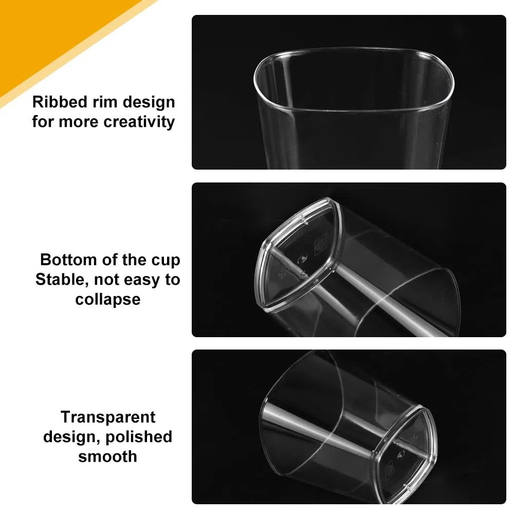 50 Vasos de Plástico 200ml, Vasos de Plástico Duro Reutilizables, Transparentes, para Bebidas y Cóctel