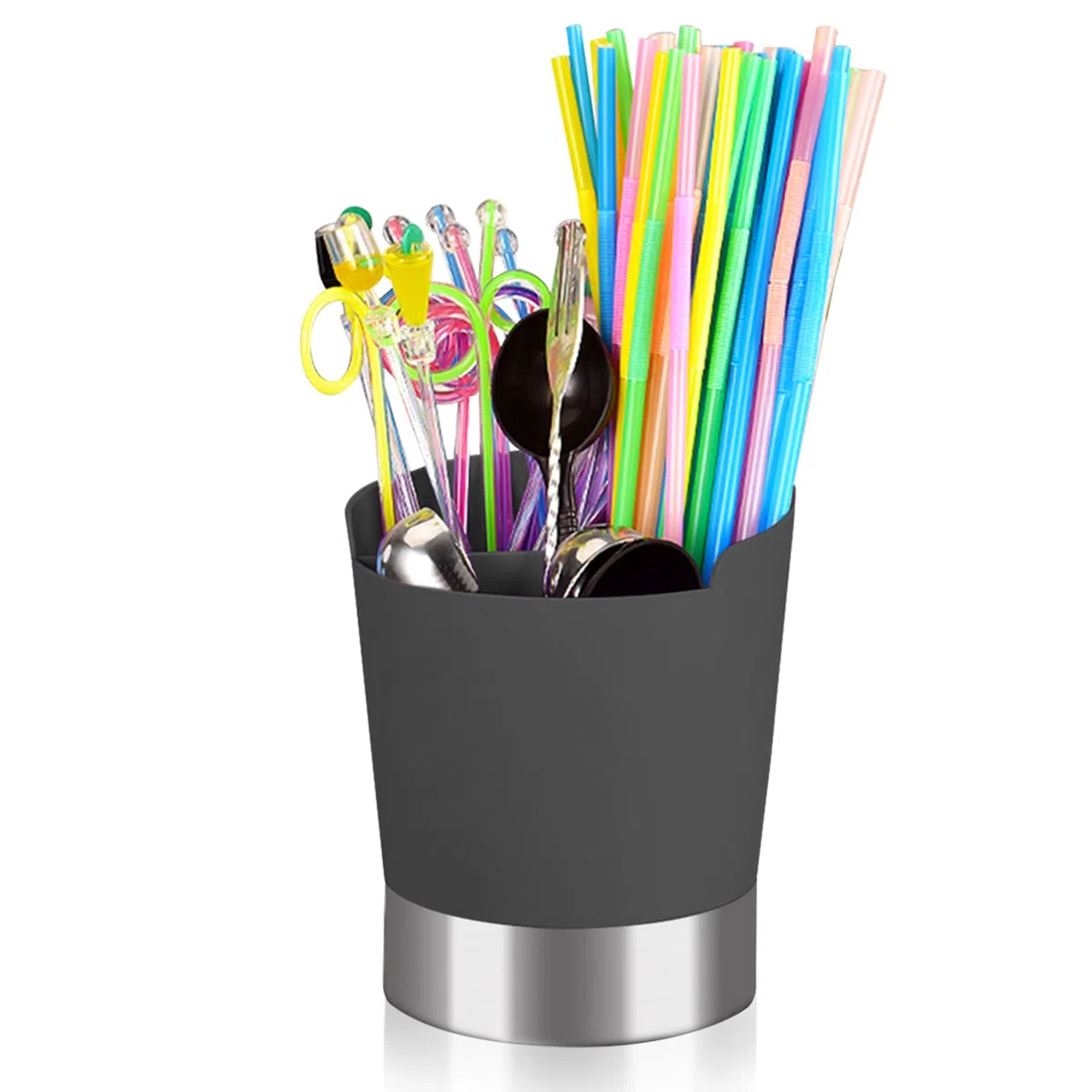 HERCHR Soporte De Pajita Para Encimera, Porta Utensilios, 3grid Dispensador De Pajitas Para, Mostrador Caja De Almacenamiento, Organizador De Soporte De Cuchara Para Bar Café