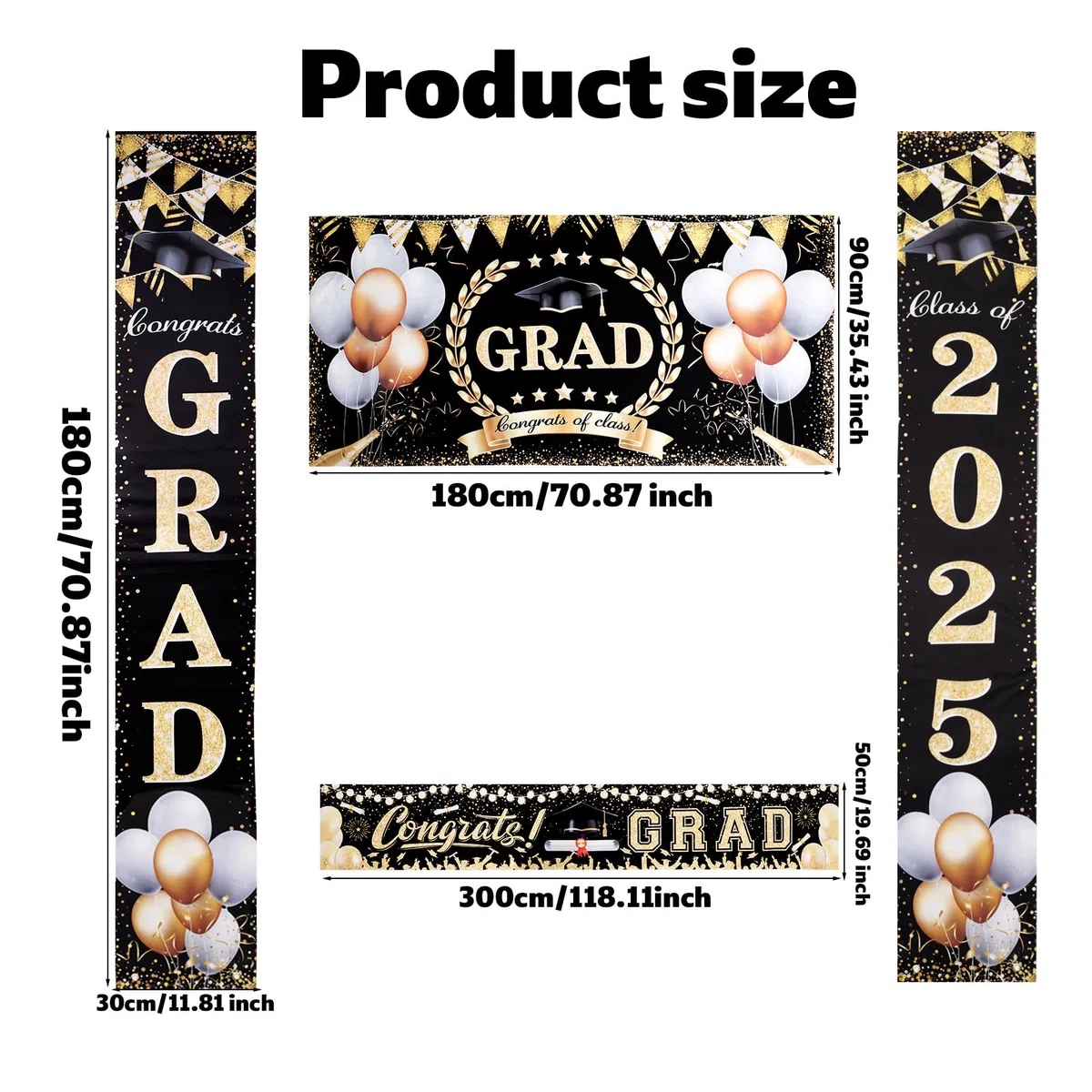 Gosknor 4 Decoraciones de Graduación 2025, 2 Cortinas para Puerta y 2 Pancartas de Graduación para Escuela Secundaria Universidad Interiores y Exteriores
