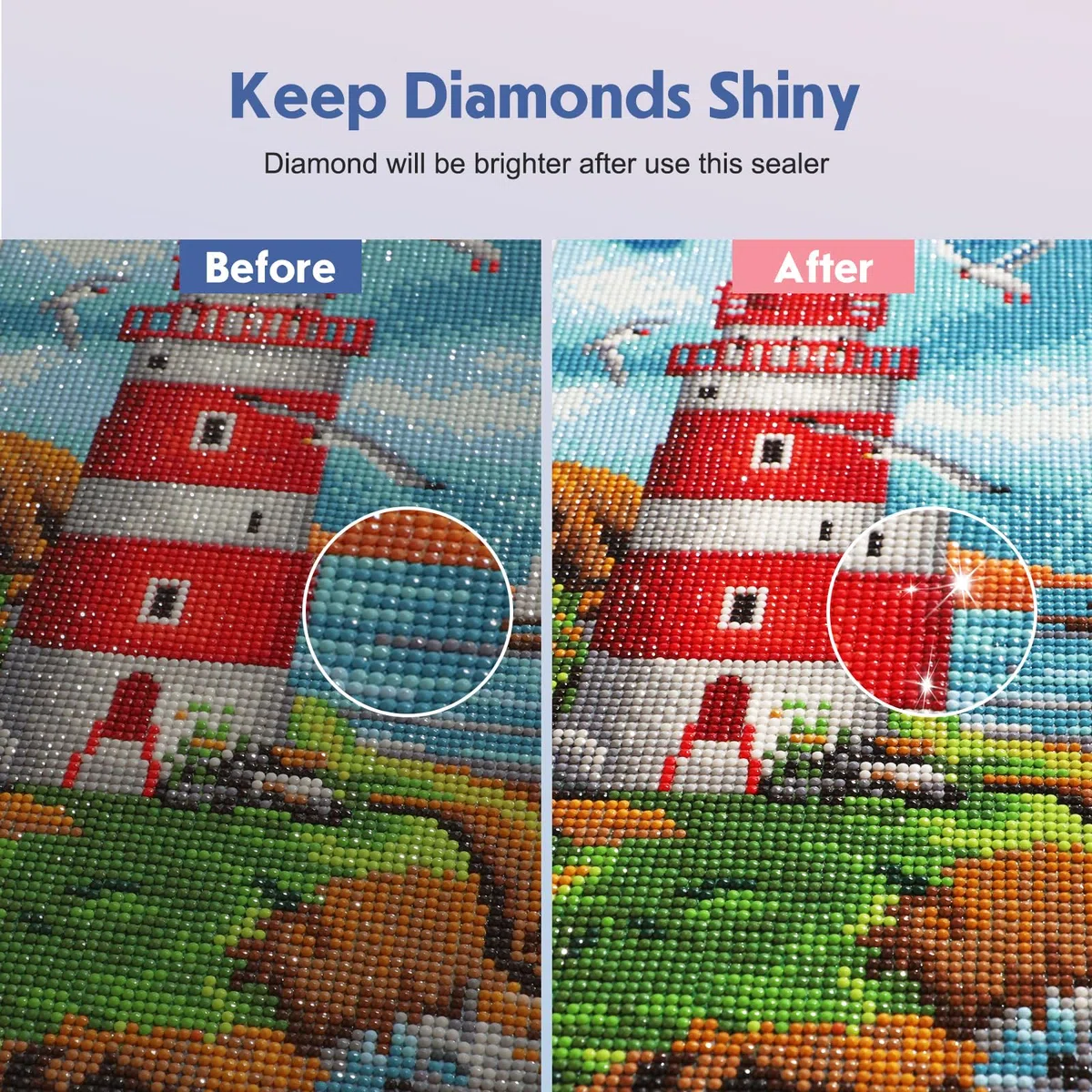 NAIMOER Sellador de pintura de diamante de 120 ml, sellador de pintura de diamante con cabezal de esponja, kits de pintura de diamante 5D, sellador de efecto de brillo permanente