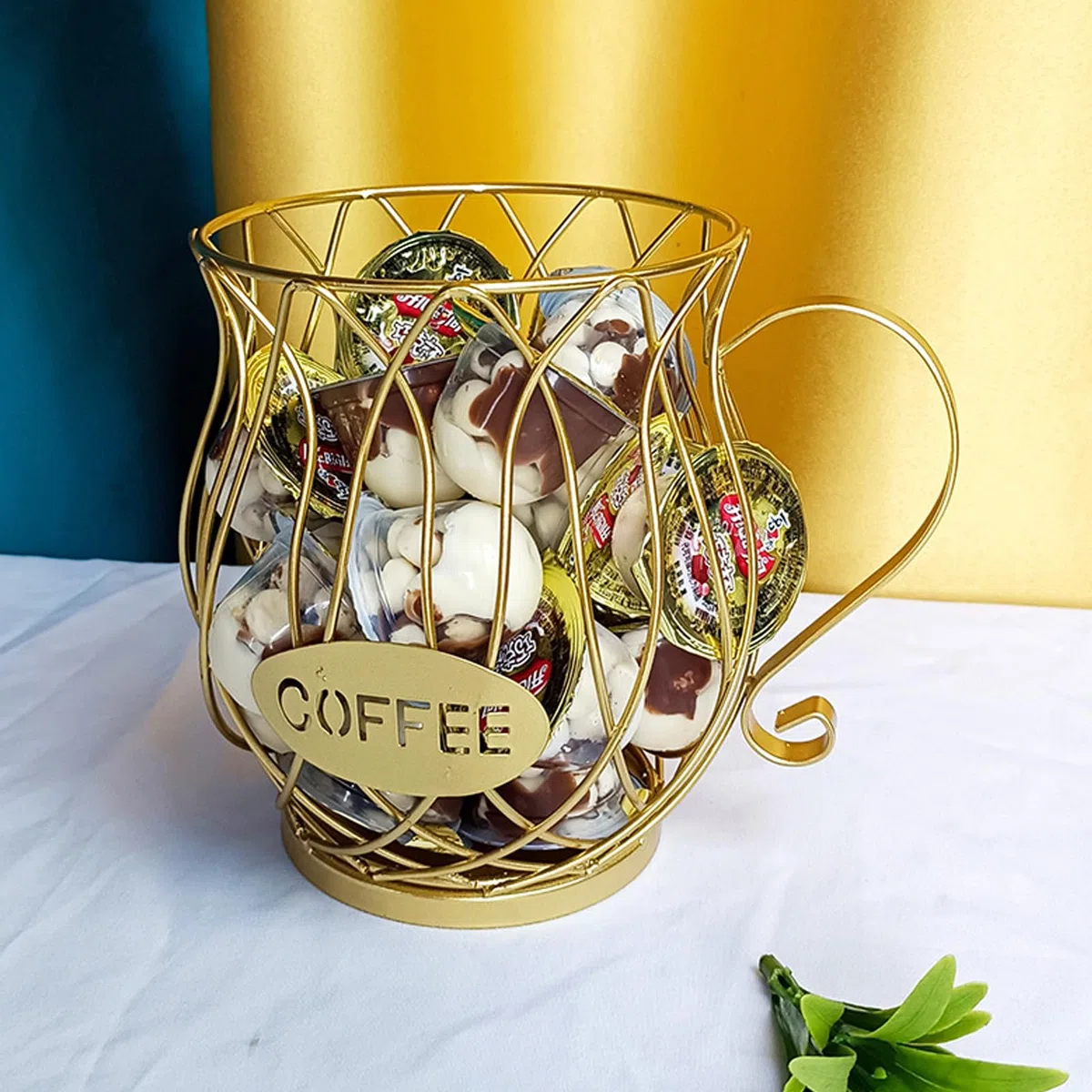 Canasta de Almacenamiento de Café, Cesta Almacenamiento Cápsulas Café, Cesta de Cápsulas de Café, Cesta Almacenamiento para Cápsulas Café, para Cafeterías, Caseras, Hotel, Oficina (Oro)