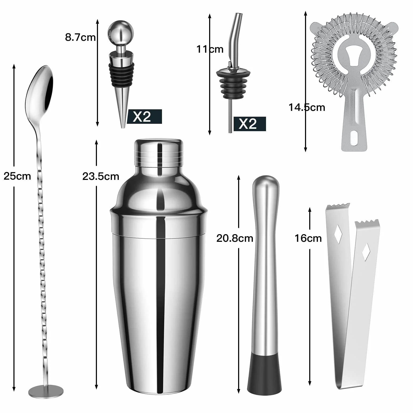 Sosayet Coctelera Profesional 750 mL, 10 Piezas Cocktail Kit con Jigger 15/30 ml, Mortero de Cóctel, Bartender kit Regalos para Hombres Amantes del Cocktail