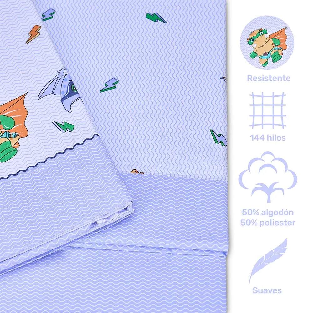 DECASATEXTIL - Juego de sábanas Infantil 90x190 – Algodon/Poliester- 3 Piezas -Sabanas Infantiles Cama 90 para niños y niñas con diseños Divertidos (Heroes Azul)