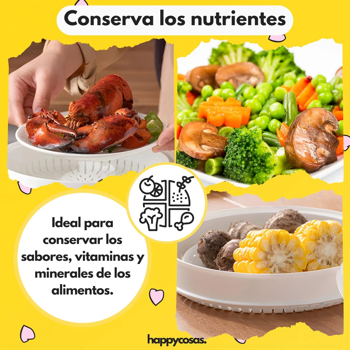 Vaporera Microondas 1,2L con Regulador de Vapor – Vaporera para Microondas para Verduras, Pescado y Carne – Cocina al Vapor Fácil y Rápida – HappyCosas