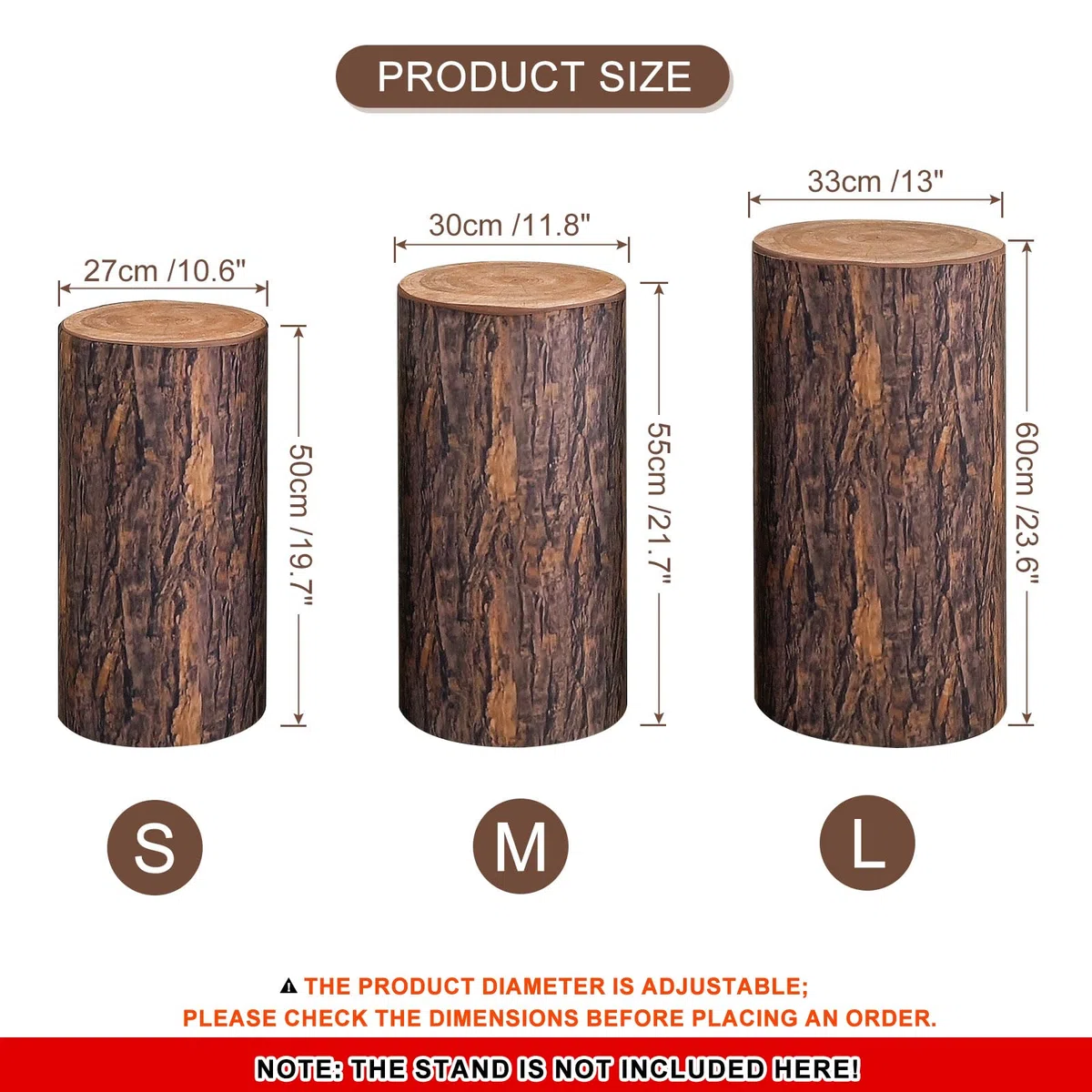 QUARKZMAN Juego De 3 Fundas Para Soporte Cilíndrico De Textura De Madera, Funda Para Soporte De Plinto Para Decoración De Fiestas, Solo Contiene Fundas Cilíndricas (Tela Elástica - Pequeña)