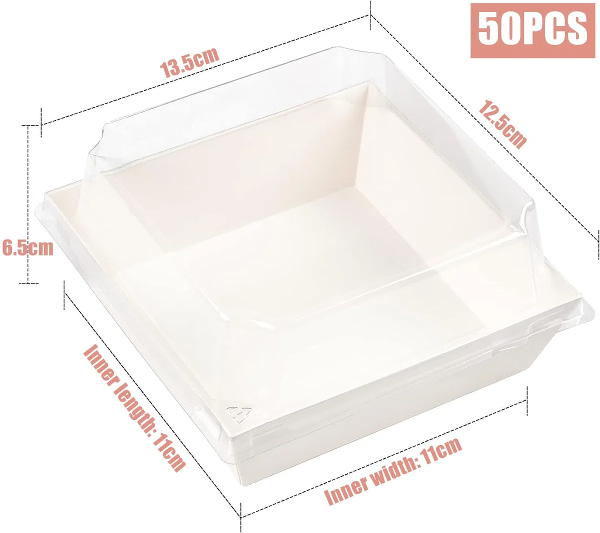 LATERN 50 Piezas Cajas para Rebanadas de Pastel con Tapas Transparentes, 12CM Papel a Prueba de Aceite Cajas de Postres Cupcakes Cajas para Llevar para Galletas Sándwich Macarrón Panadería (Blanco)
