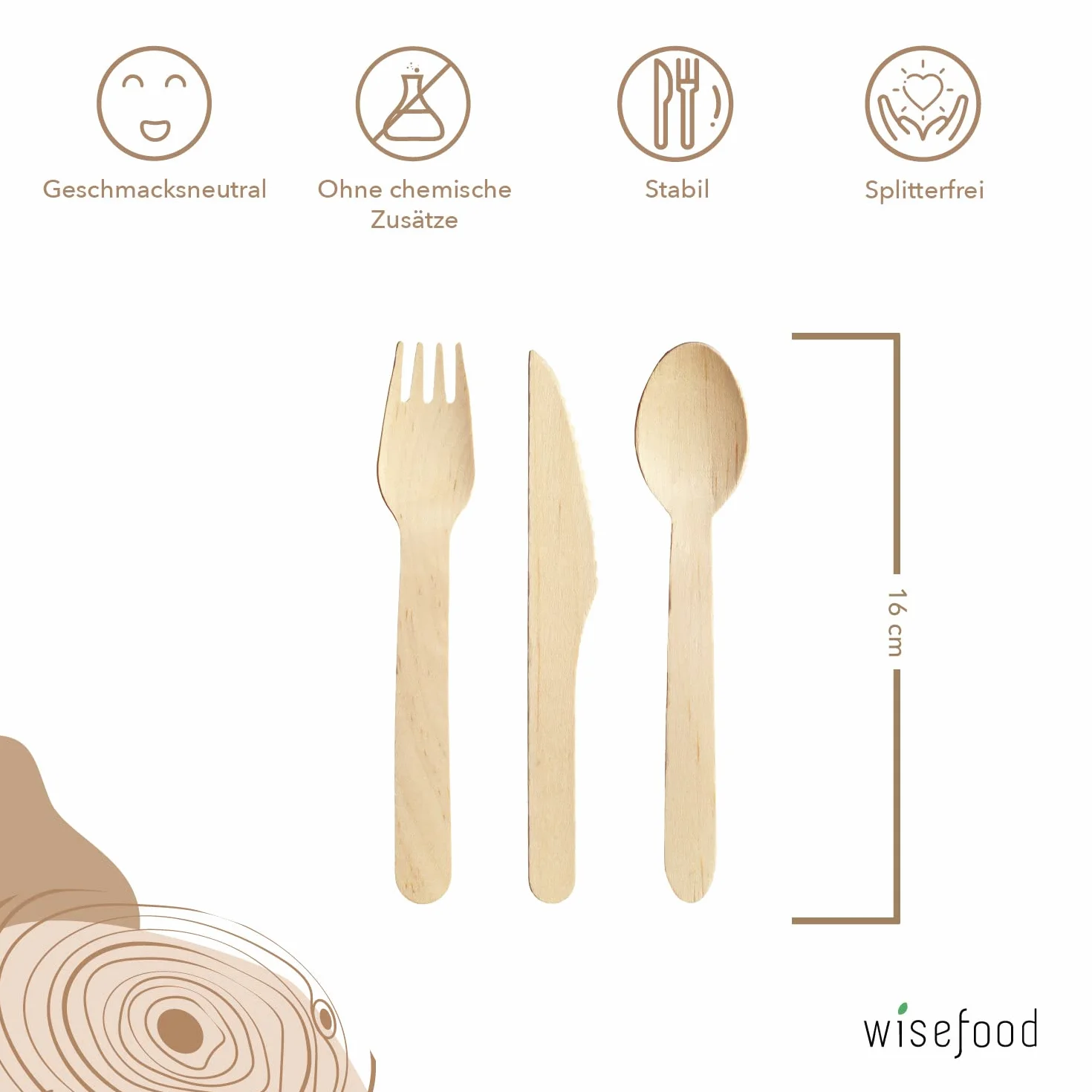 Wiseware - Tenedores desechables de madera de abedul, 100 unidades, desechables, biodegradables, naturales, estables, respetuosos con el medio ambiente, embalaje sin plástico