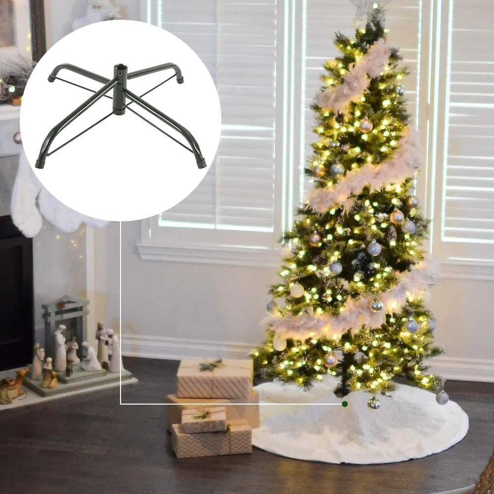 Soporte para árbol de Navidad, soporte plegable para árbol de Navidad (largo 43 cm, Ø 2.2 cm) de metal con base de goma antideslizante, soporte para árbol de Navidad para árboles de 0.9 m - 1.8 m