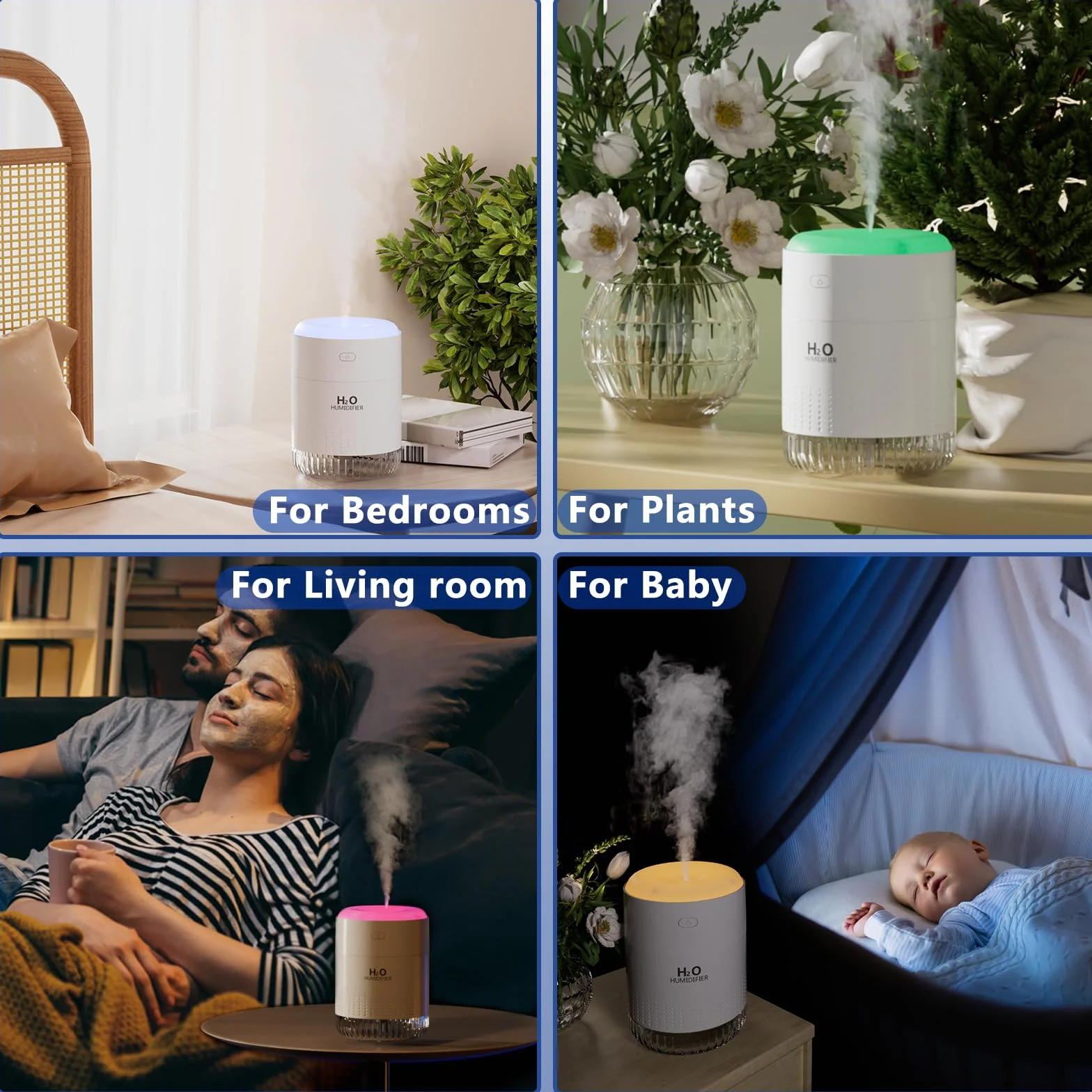Mini Humidificador de interior con luz LED, apagado automático y dos modos de nebulización