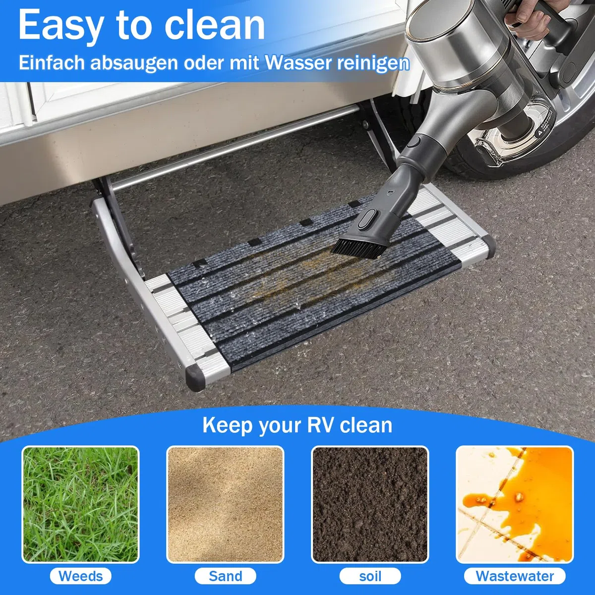 Alfombrilla para Escalones de Autocaravana Alfombra Peldaño Caravana Escalera para Autocaravana Alfombrilla Escalón RV Cubiertas para Escalones Mats Escaleras Antideslizante con Hebillas Ajustable