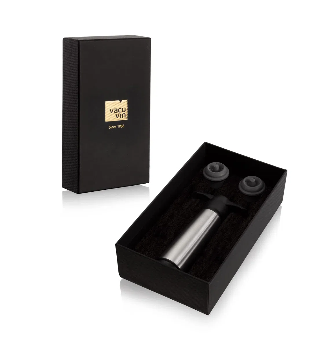 Vacu Vin Caja de regalo de acero inoxidable.