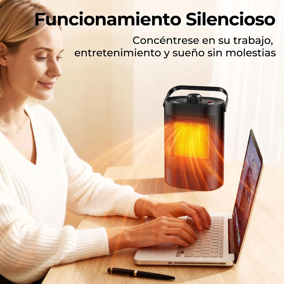 Calefactor Bajo Consumo, 1500W, 3 Modos, Calefactor de Cerámico PTC, Protección Sobrecalentamiento y Protección contra vuelcos, Portátil Estufa Eléctrica para Dormitorio, Salon, Oficina