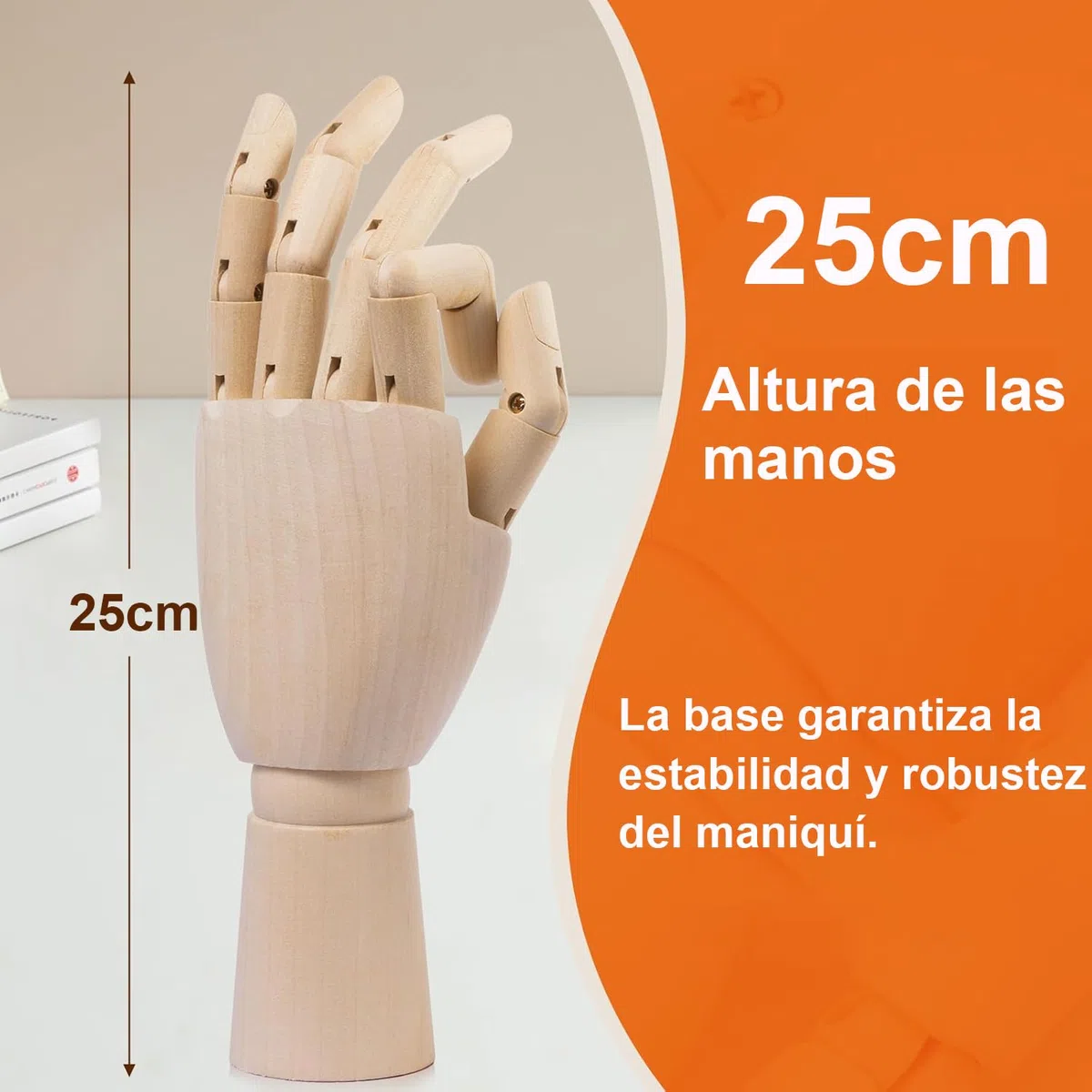 Mano Articulada de Madera Derecha 25 cm, Maniquí de Mano con Dedos Móviles, Modelo Anatómico para Dibujo Artístico, Ideal para Bocetos y Pintura