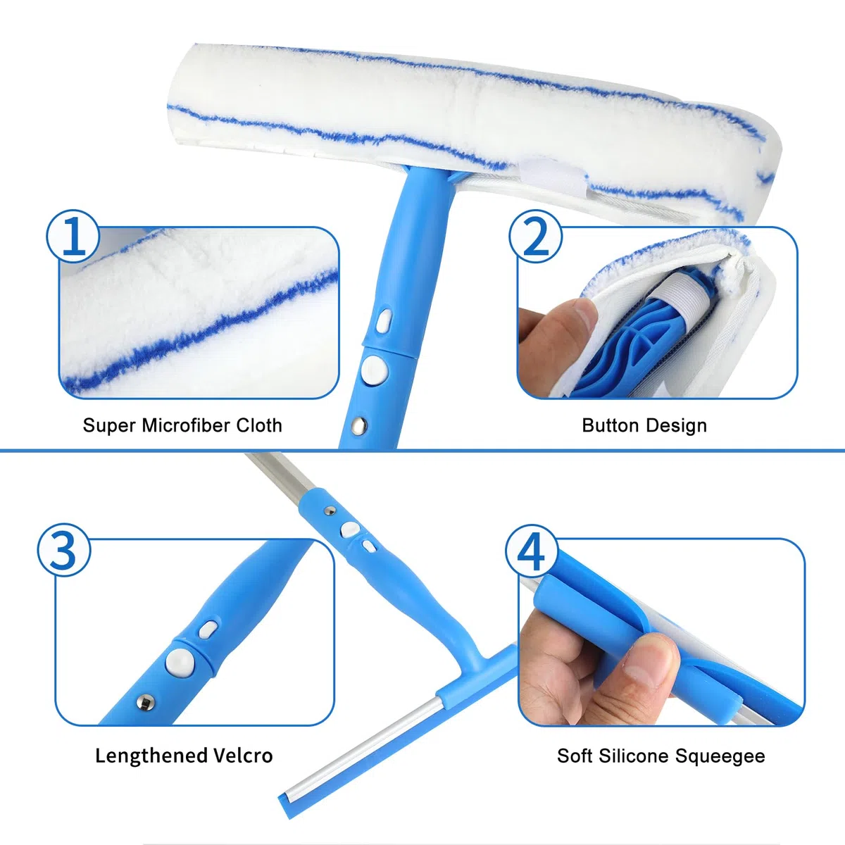 Limpia Cristales - Limpiacristales con Mango Extensible - Limpiacristales telescópico - Incluye Varilla telescópica de 136 cm y limpiaparabrisas de 137 cm - Ideal para Ventanas Altas-duchas y Coches