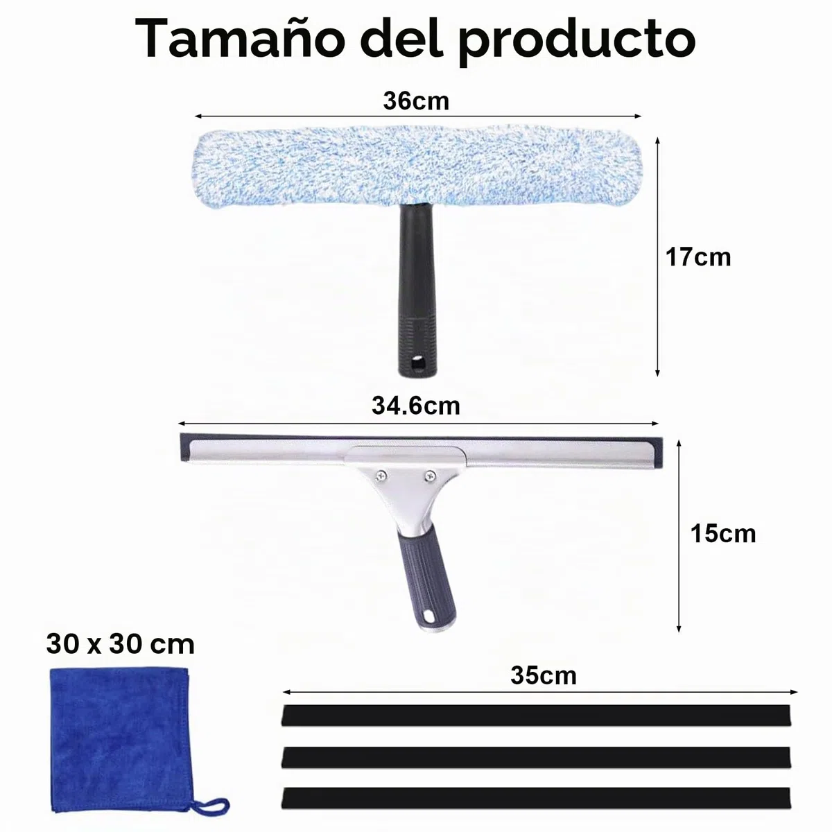 Limpia Cristales Profesional, Window Cleaner, Limpiador de Cristales, Kit de Limpieza para Cristales 6 Piezas, Incluye Racleta, Bayeta de Microfibra, para Ventanas, Espejos, Puertas de Ducha