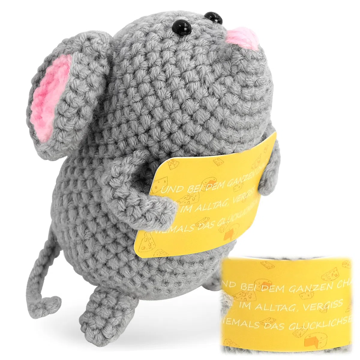 Amuleto de la suerte Pocket Hug Mouse Patata, Lana de punto Muñeca Ratón Muñeca Positivo Mutmacher, Regalo para Buena Recuperación e Inscripción