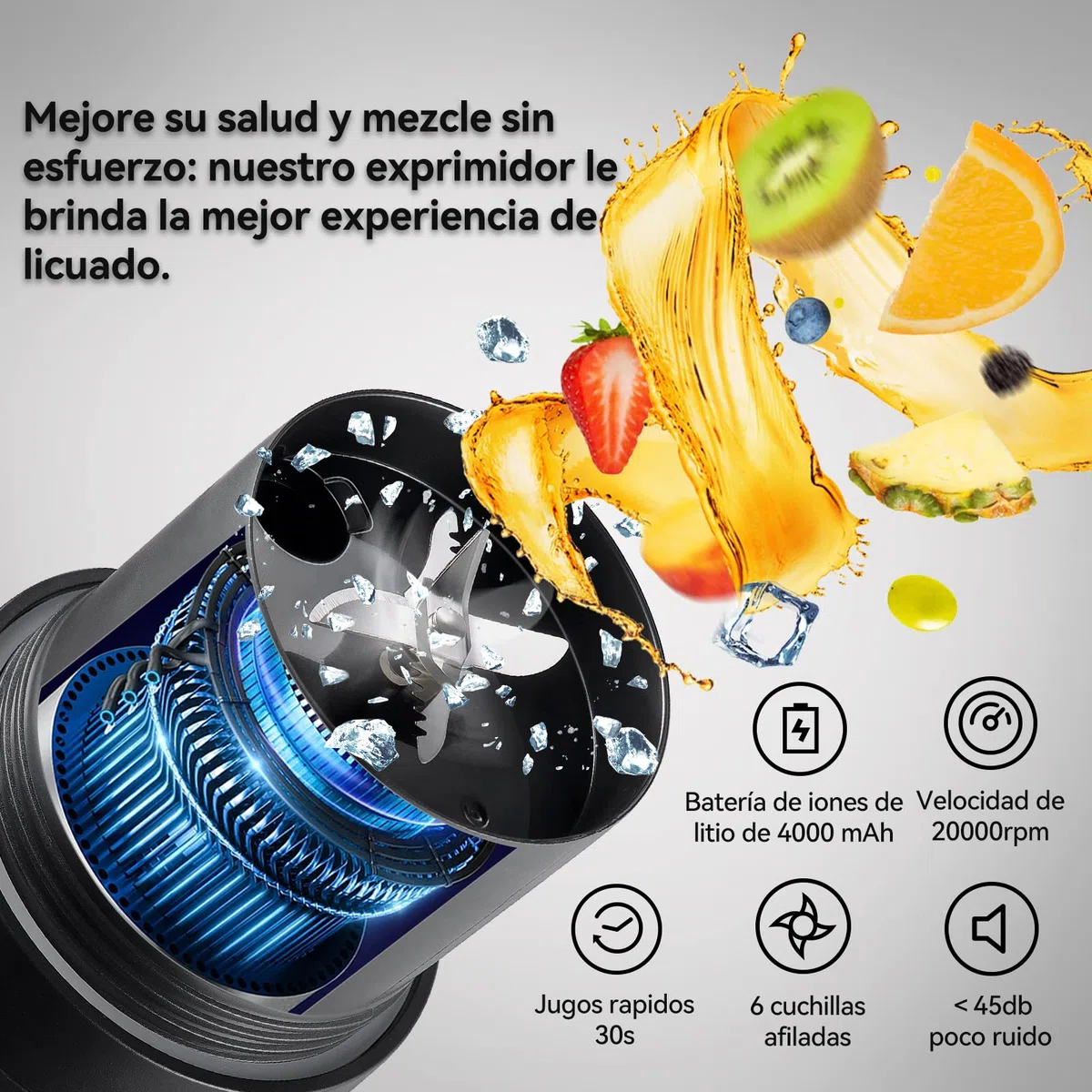 Batidora Portatil para Smoothies, Licuadoras Para Zumos de 460ml con Batería Recargable de 4000mAh, Batidora Smoothie con Pajita de Silicona, Adecuado para Viajar y para el Hogar (HD-07)