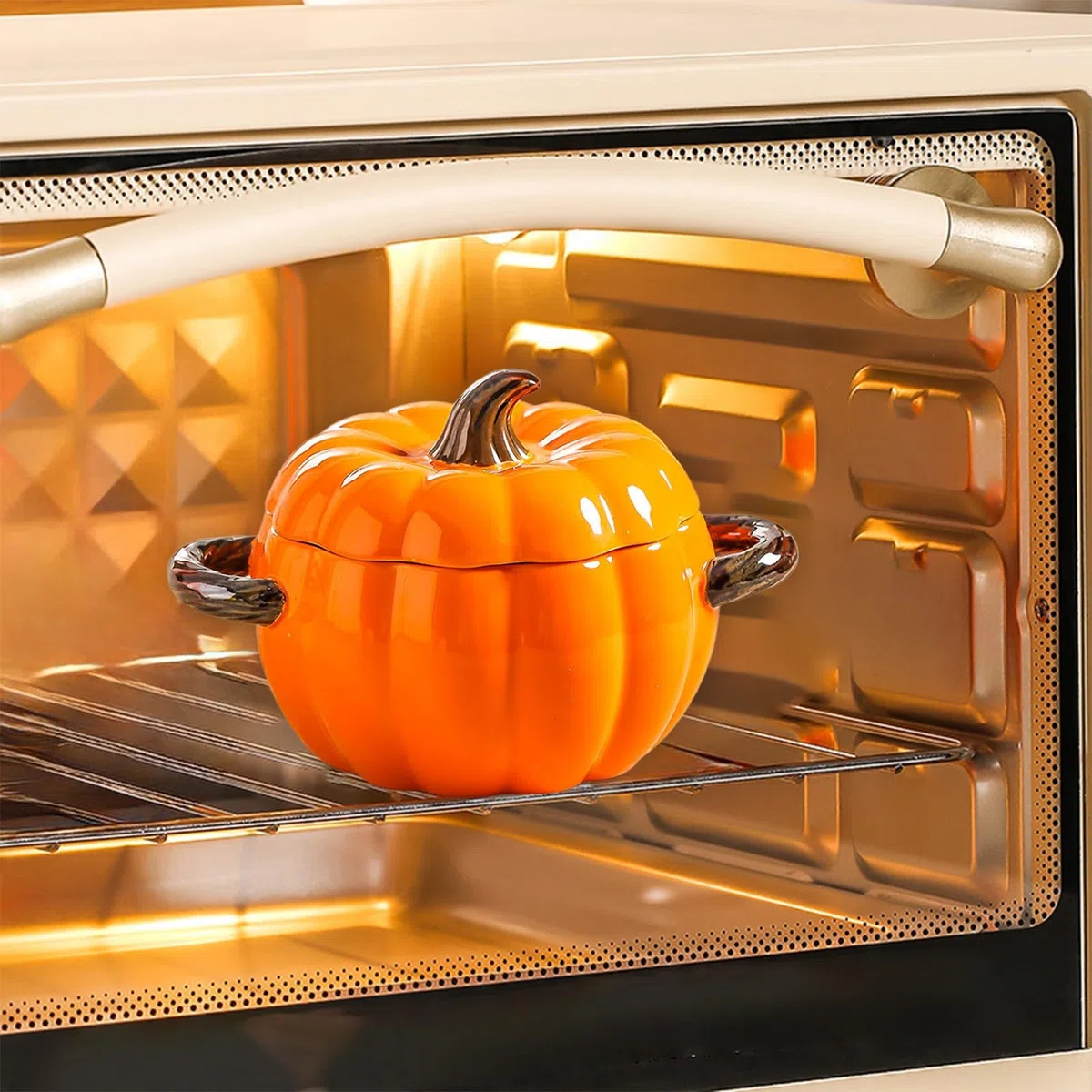 Olla de cerámica de calabaza, lindo cuenco de calabaza de cerámica,Cacerola de calabaza de cerámica antiadherente con tapa, vajilla de calabaza de porcelana para cocina, vajilla de agradecimiento de