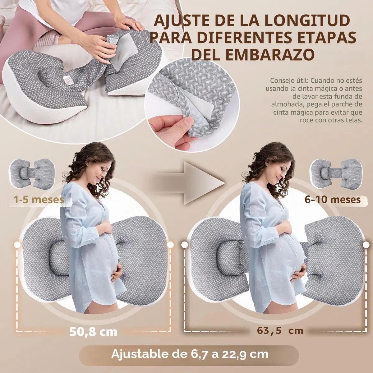 Chilling Home Almohada de Embarazo para Dormir, Almohada para Dormir de Lado para el Abdomen, Almohada Corporal Ajustable y portátil para Mujeres y Dormir de Lado con Funda Transpirable (Gris)