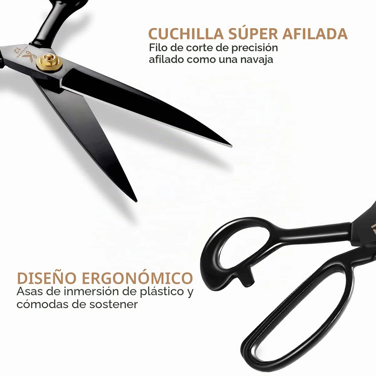 Tijeras profesionales de sastrería - 30,5 cm (12 pulgadas) de alta resistencia, acero de alto carbono, afiladas, para tela, ropa, cuero, materias primas (negro)