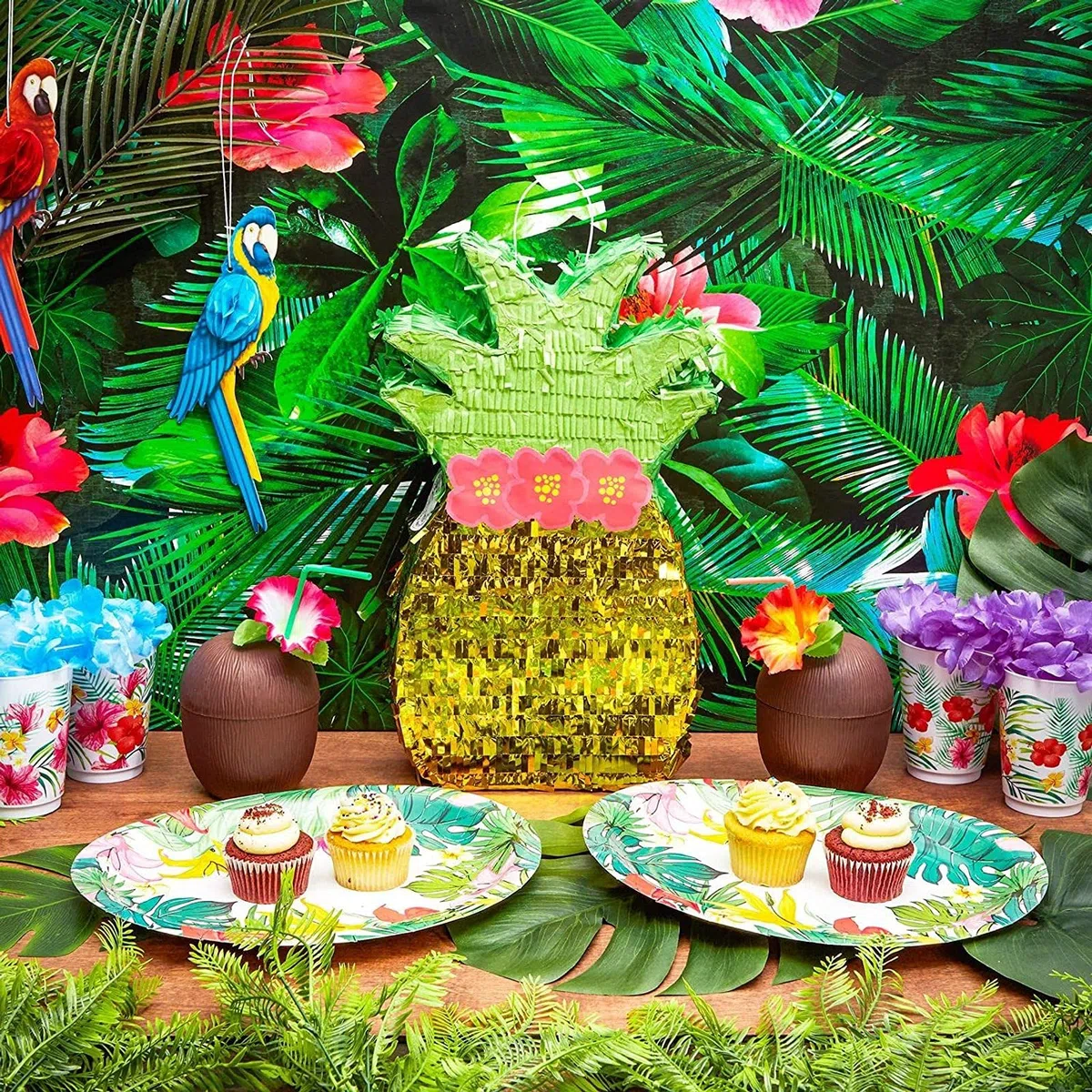 Piñata de piña para decoraciones de fiesta hawaiana Luau, cumpleaños de niños (16.5 x 10 x 3 pulgadas)