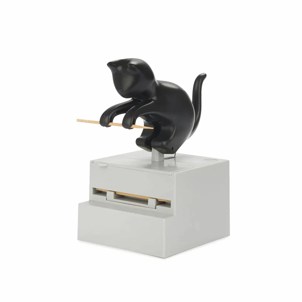 Balvi Palillero Frisky Color Negro Dispensador de palillos en forma de gato curioso Plástico