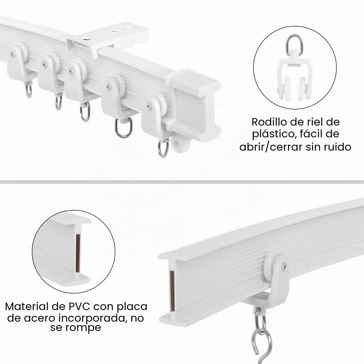 Riel de cortina flexible de 4 m con ruedas silenciosas, riel de cortina flexible, montaje en techo, sistema de rieles, montaje en techo, cortina de ducha, sistema de rieles