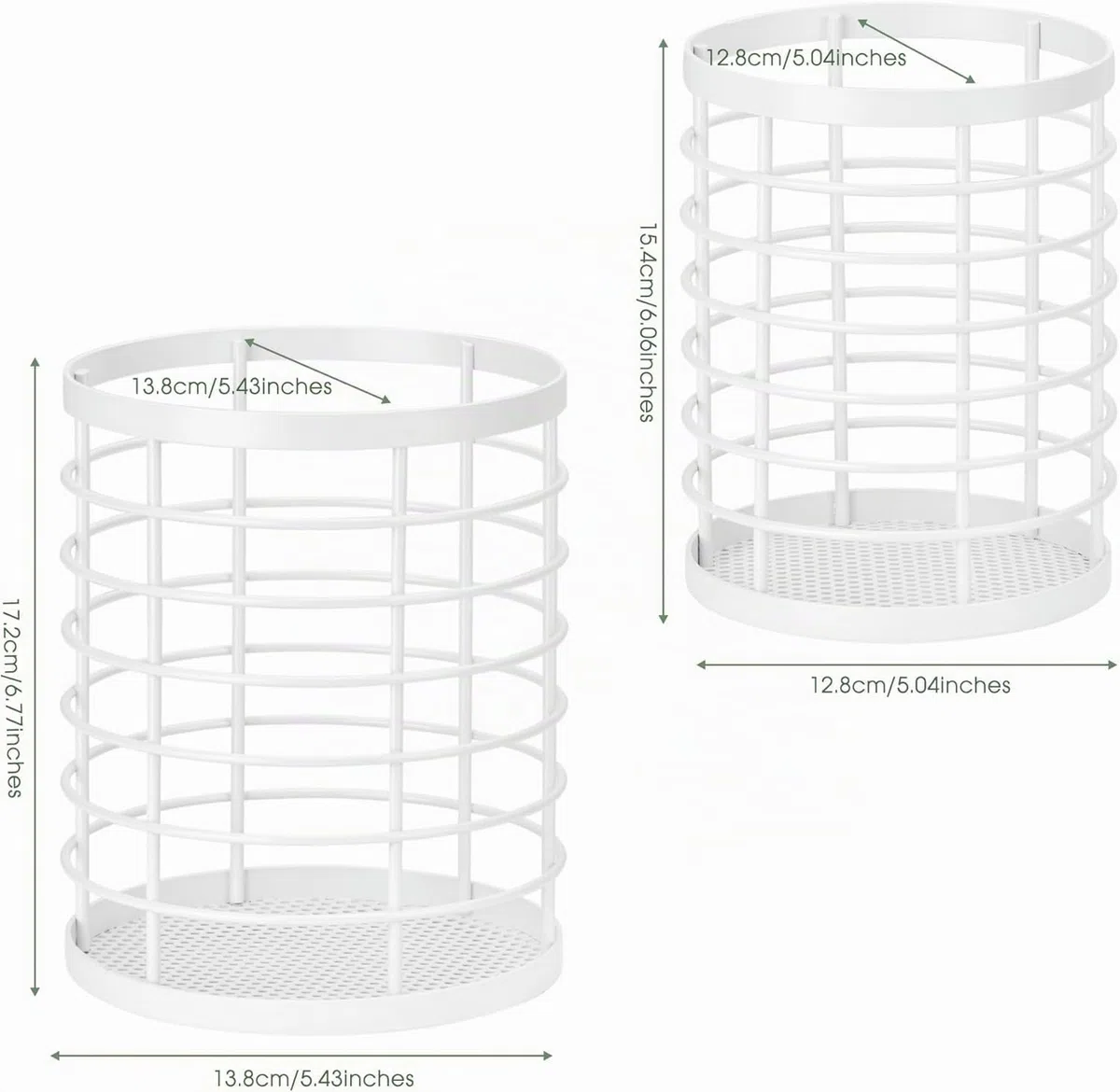 QIWODE Soporte para Utensilios de Cocina, Cesto redondo para cubiertos, organizador de utensilios de cocina para cucharas, espátulas, tenedores, metal, blanco