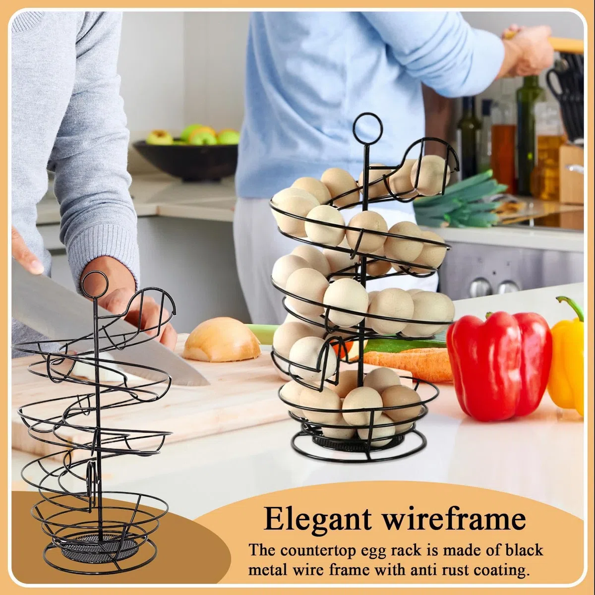 Farmhouse Egg Skelter - Estación De Cesta De Alambre Giratoria, Estante Vertical Moderno Para Condimentos De Frutas, Carrito De Estilo Industrial | Para El Hogar, Dormitorio, Apartamento Con Herramien