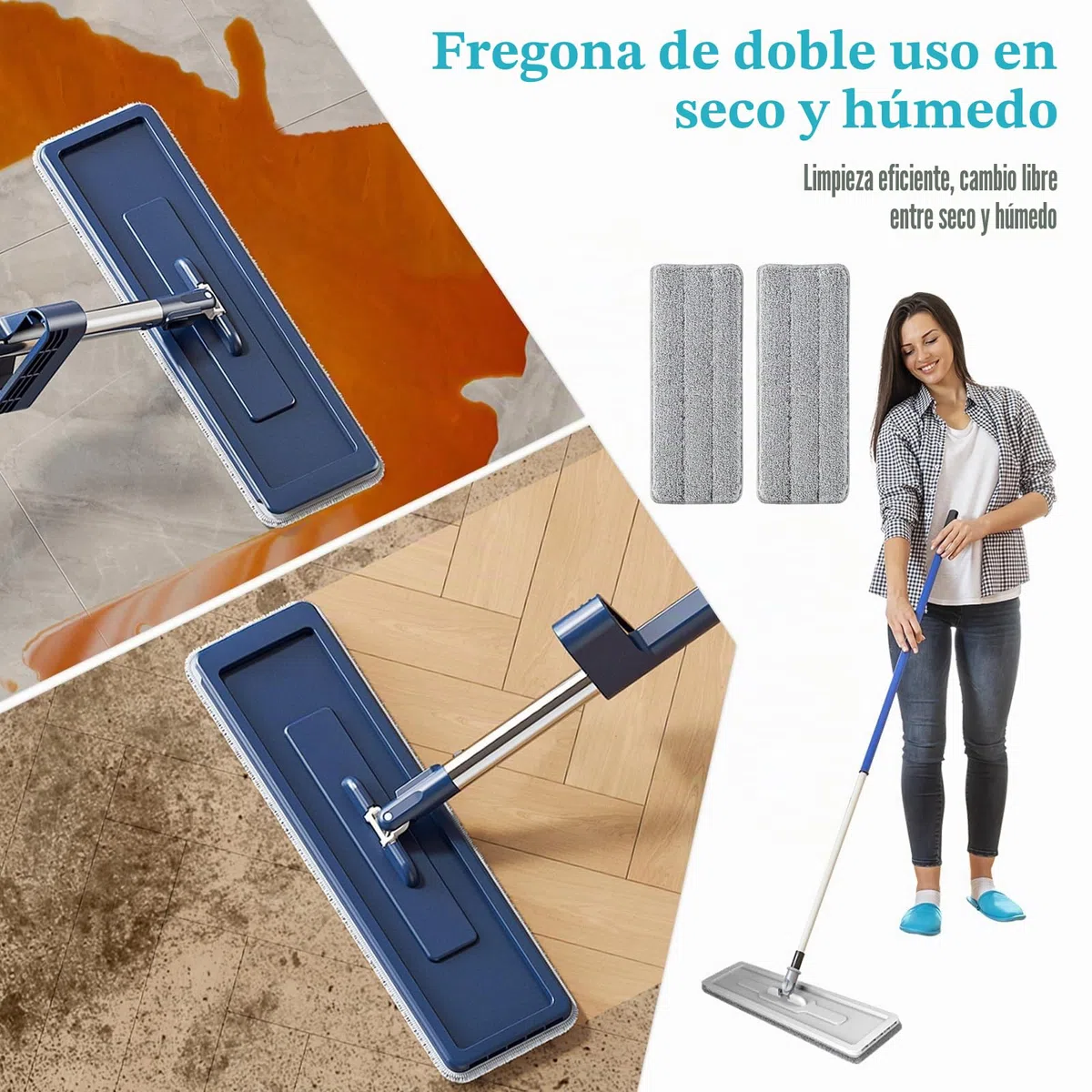 8 Piezas Mopa de Microfibra Cabecera de Repuesto, Recambio Microfibra Mopa Escoba, Almohadillas De Fregona Lavables, para el Hogar, Oficina, Madera Dura, Mármol, Azulejo